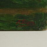 Vue du village, huile sur panneau signée, René Blain