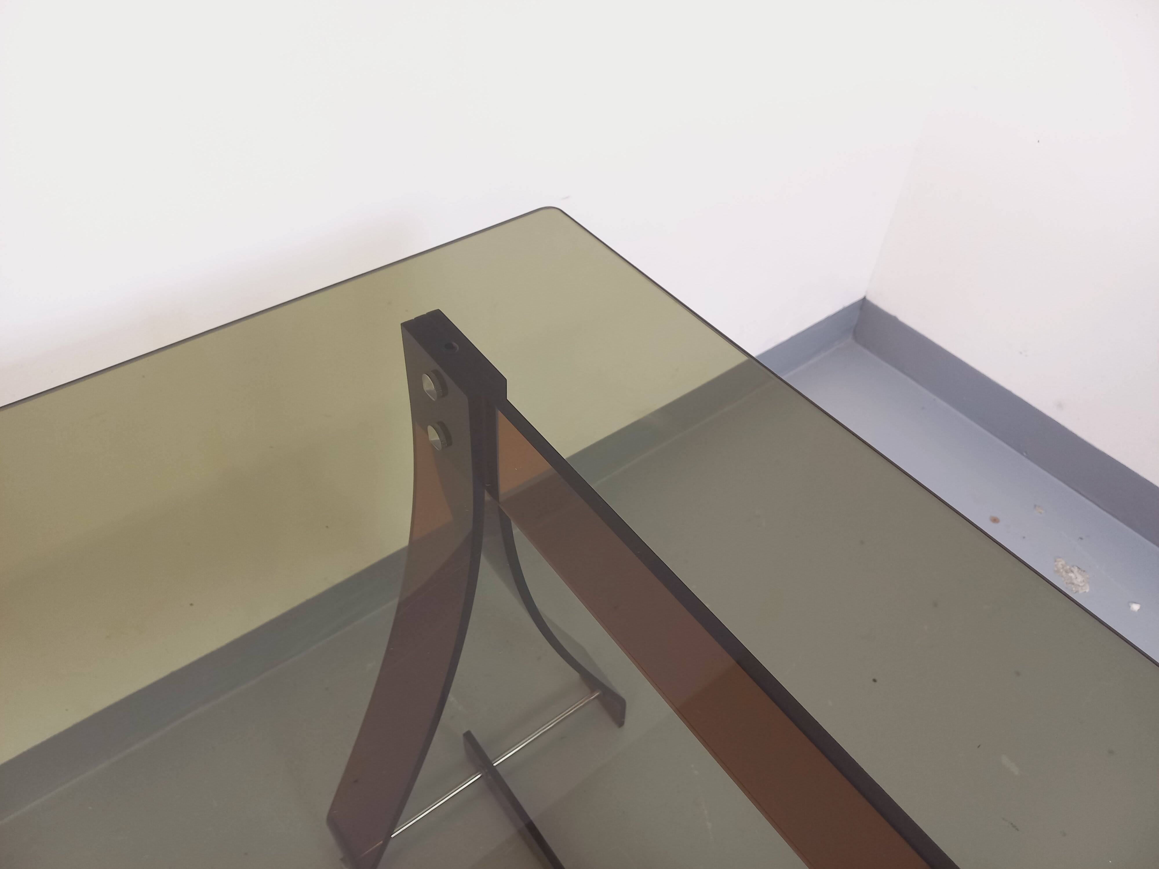 Vintage Marcello Gacita and Pierre Tiberi desk in smoked glass and plexiglass