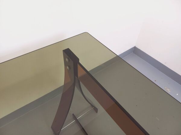 Bureau vintage Marcello Gacita et Pierre Tiberi en verre fumé et plexiglas