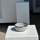 Small white glazed ceramic bowl black edges