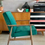 Original vintage polish armchair 300-190 from Mid-century in green velvet