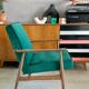 Original vintage polish armchair 300-190 from Mid-century in green velvet