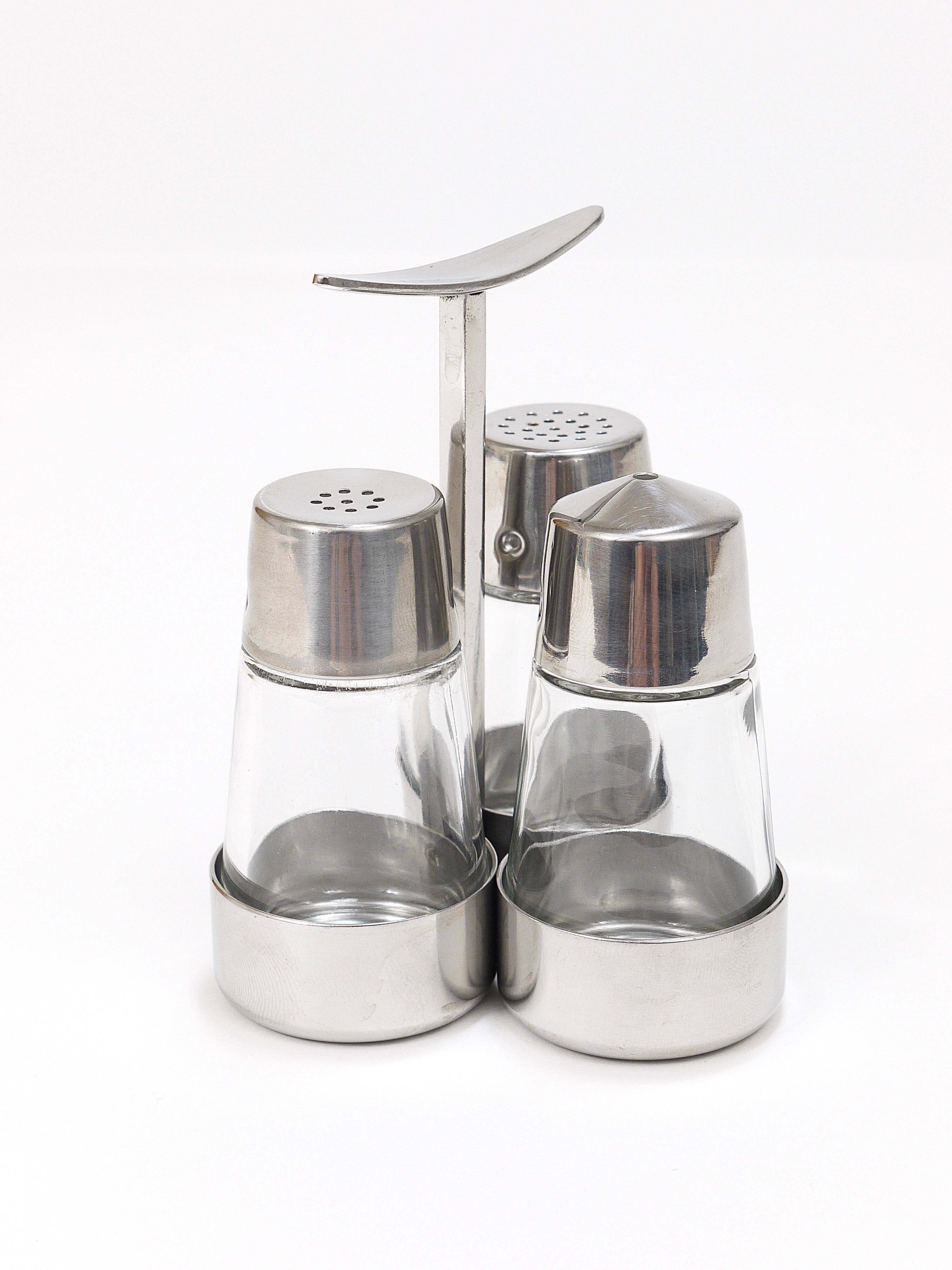 Set of condiments Marianne Denzel salt and pepper, Berndorf, Austria, 1960s