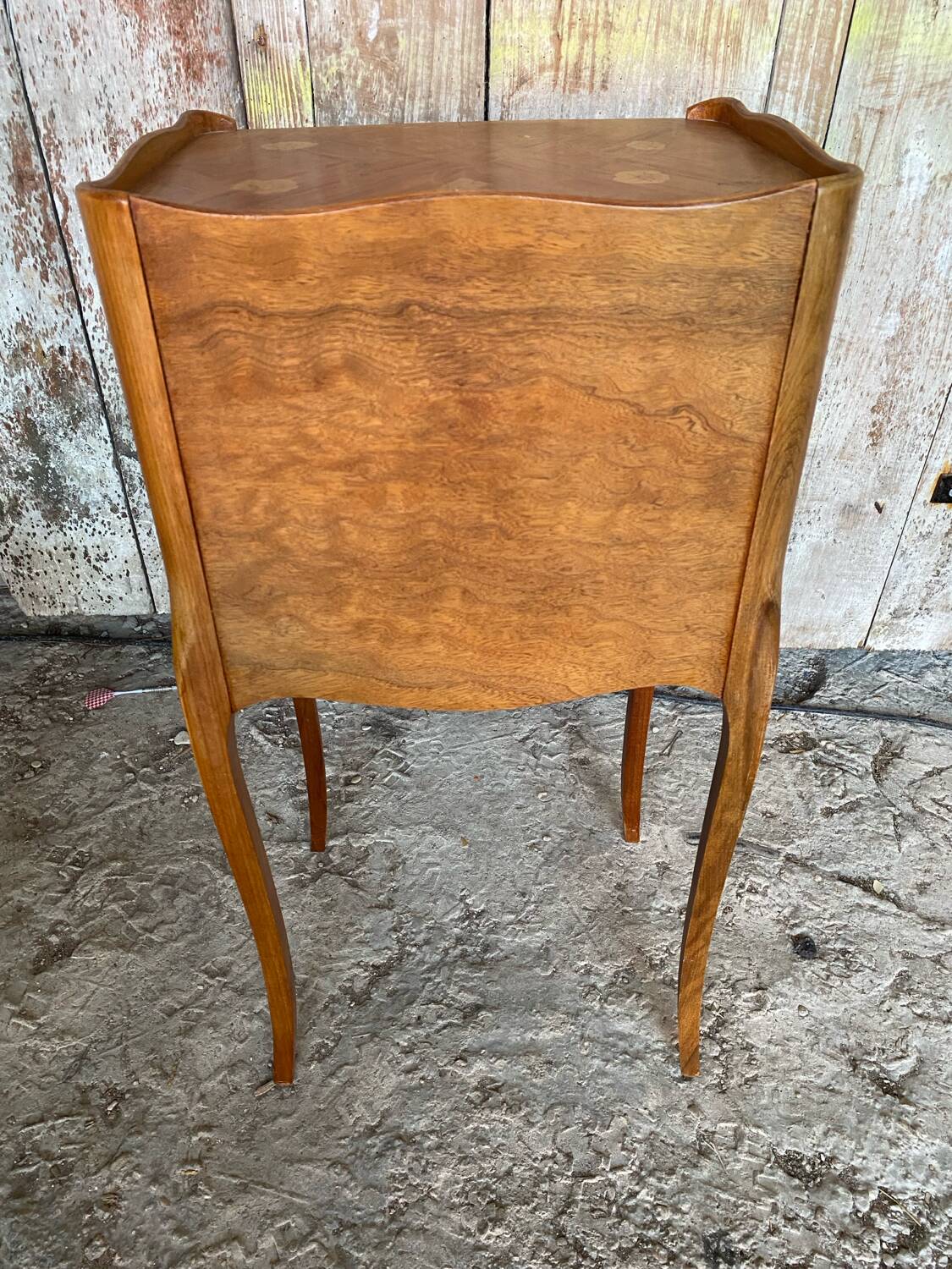 Antique Nightstand Louis XV Style Inlay Wood 3 Drawers Wine