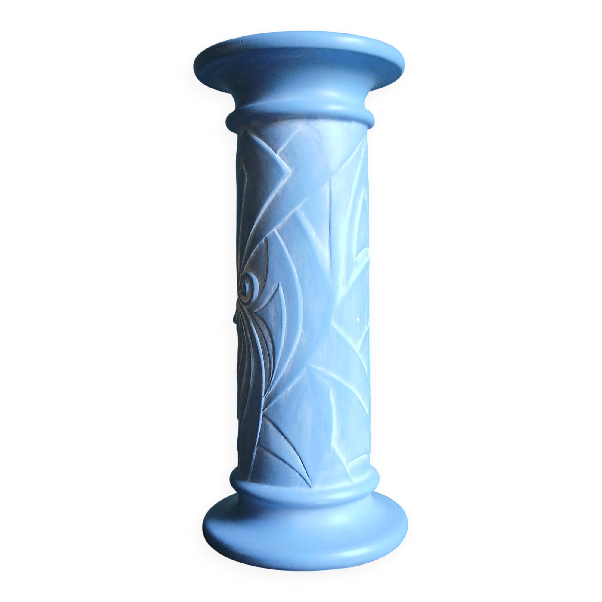 Blue ceramic column between Art Deco and Cubism, around 1980.