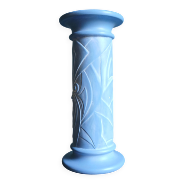 Blue ceramic column between Art Deco and Cubism, around 1980.