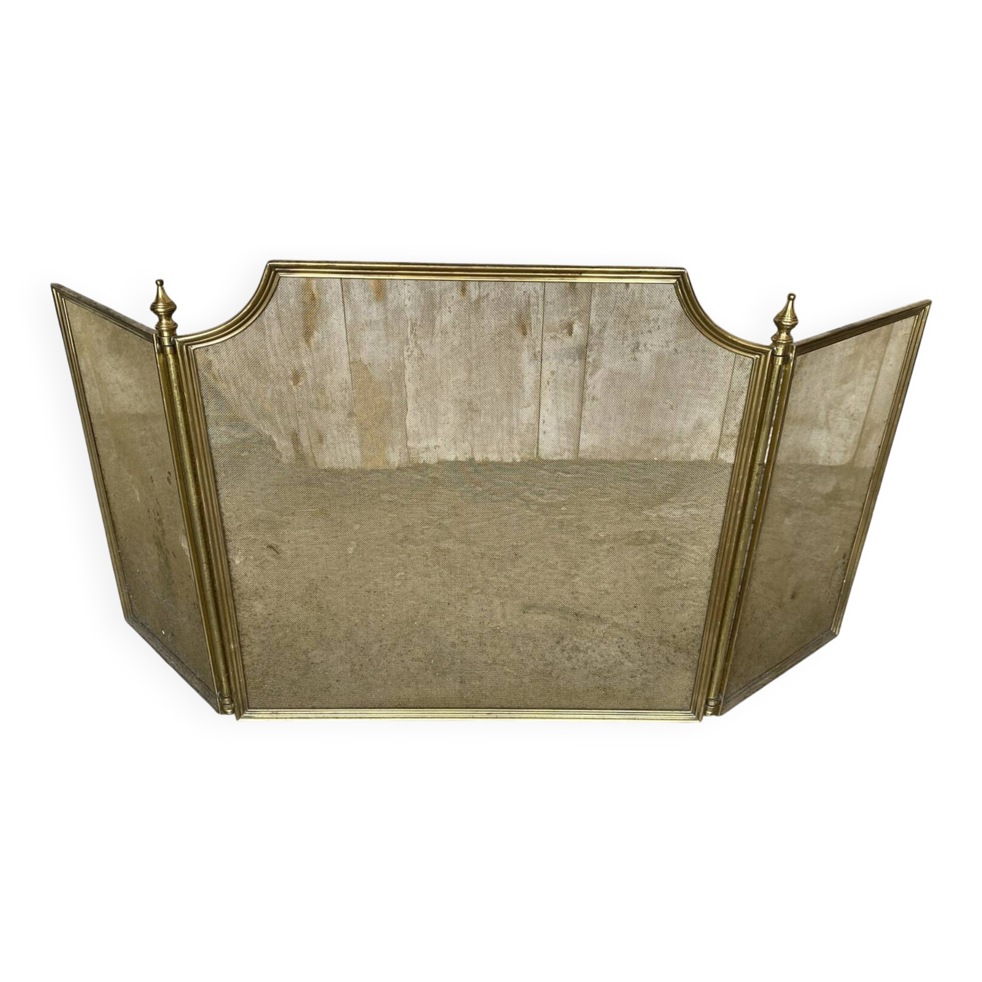 Fire Screen Grate Fireplace 3 Panels Brass 1970s Vintage