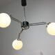 Lustre italien à 3 bras chromé et opaline