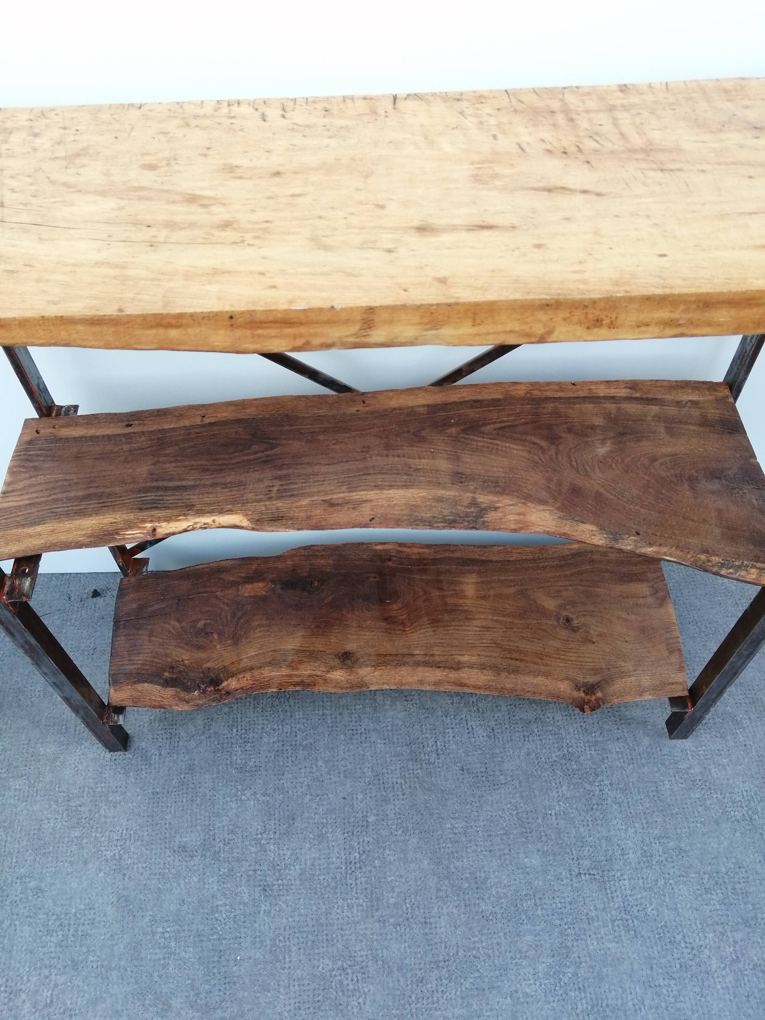1940s workbench redone in metal and oak board