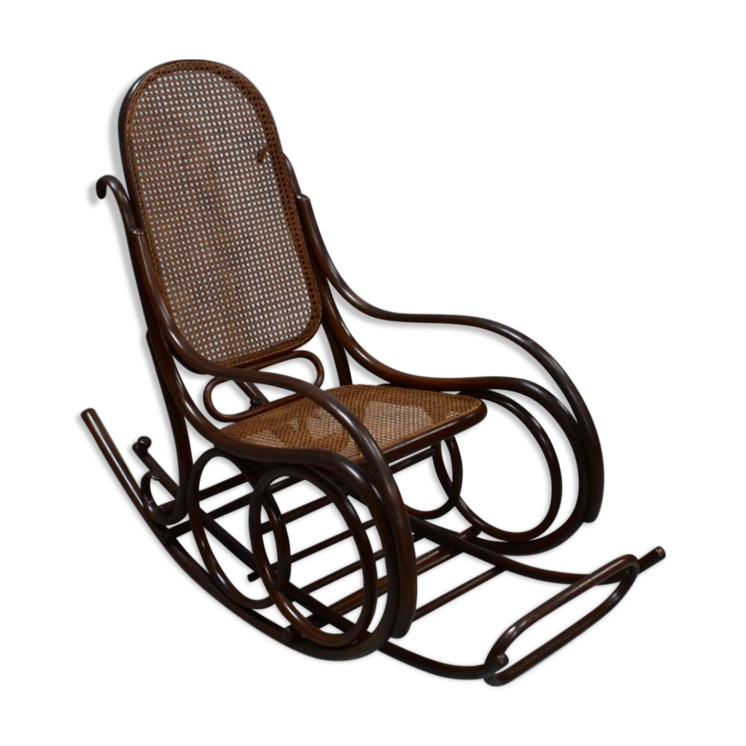 Rocking chair and his foot rest, in beech 1900