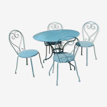 Blue wrought iron garden furniture