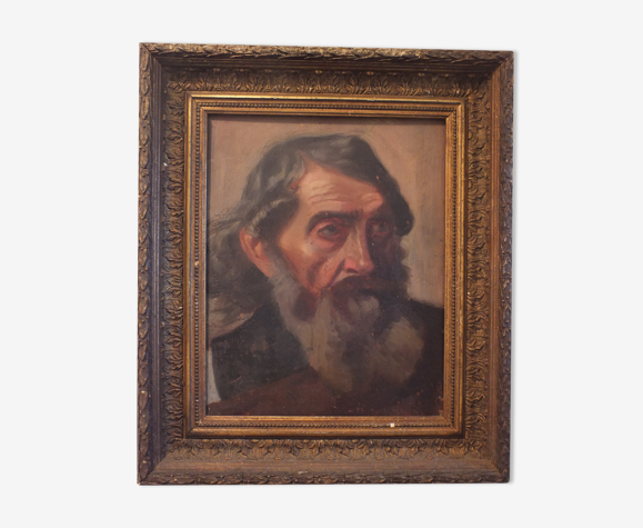Peinture sur panneau double face Portraits 1917 signée Francou - homme barbu