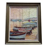 Oil on canvas "Boats at Quay" PASCALIN