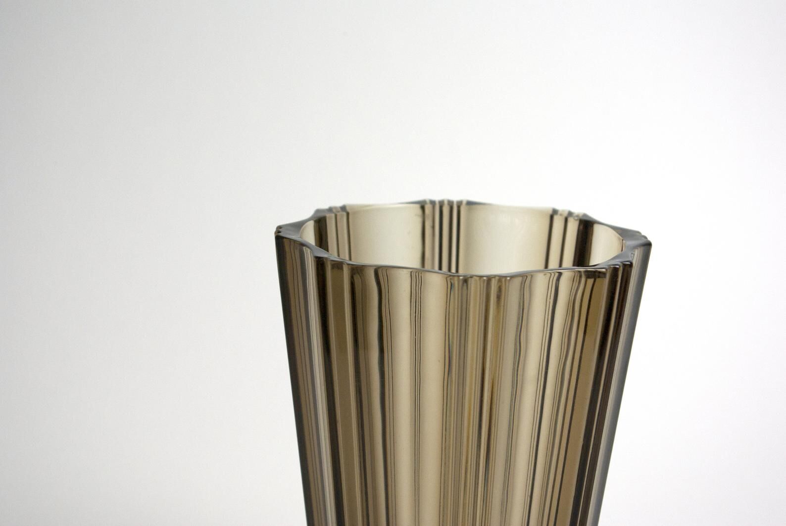 Ribbed smoked glass vase