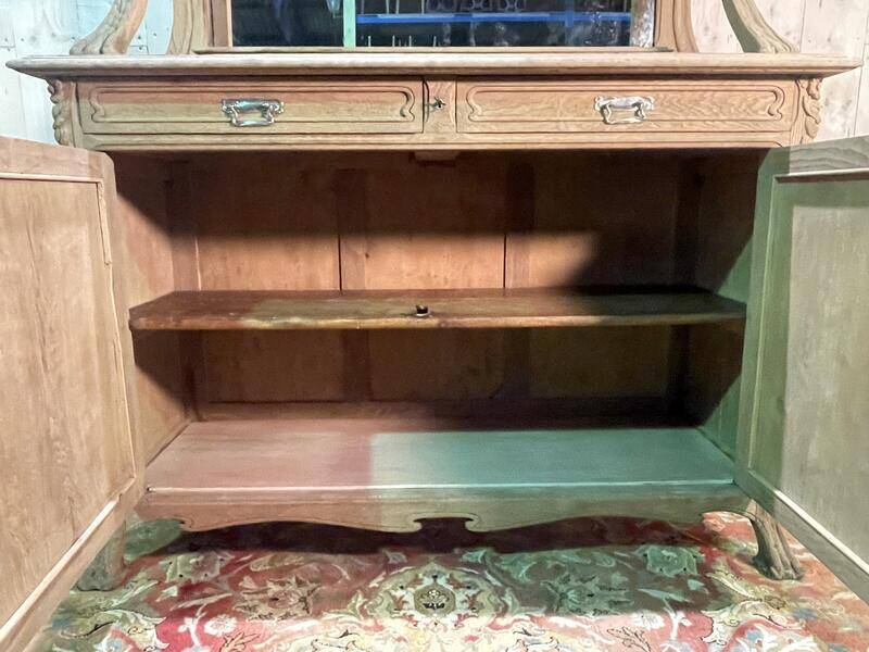 Two-body sideboard in solid oak, Art Nouveau period