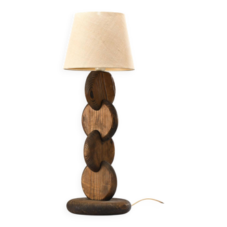 Brutalist pine lamp, Temde Switzerland circa 1970