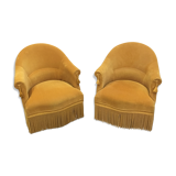 Pair of velvet fringed low chairs