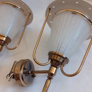 pair of wall-mounted torch lights corner 1950-1960 Arlus or Lunel glass metal