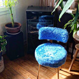 Chaise moumoute 70´s pelfran bleu ciel