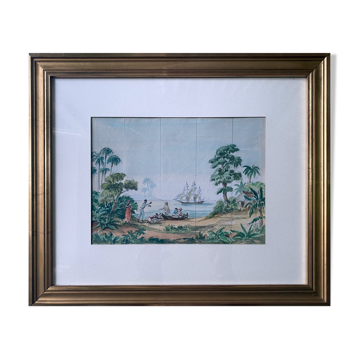 Watercolor painting study "Colonial Scene" Conquest of America