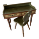 Wooden dressing table with olive green chair and floral patterns