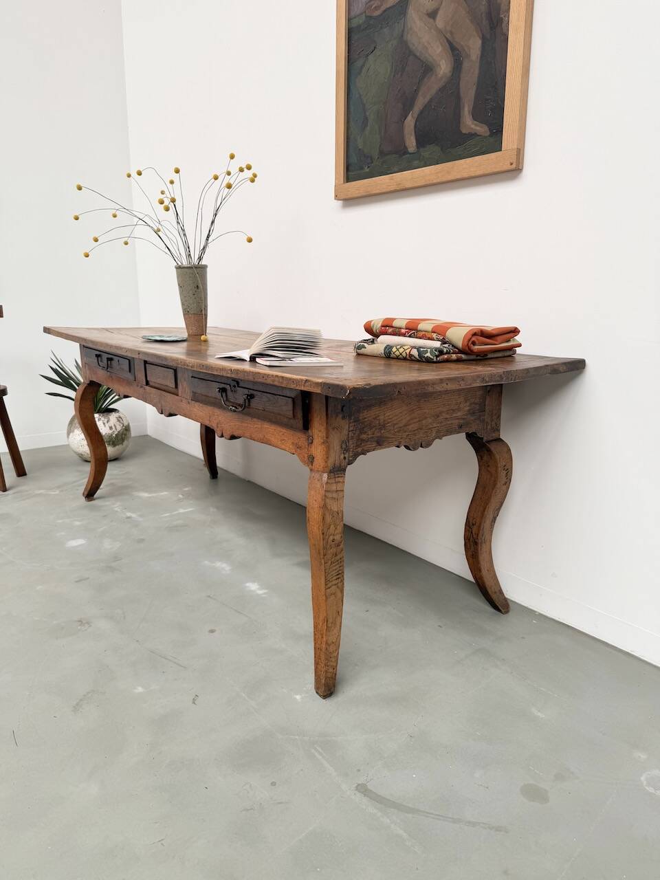 19th century walnut drapery table 2m1