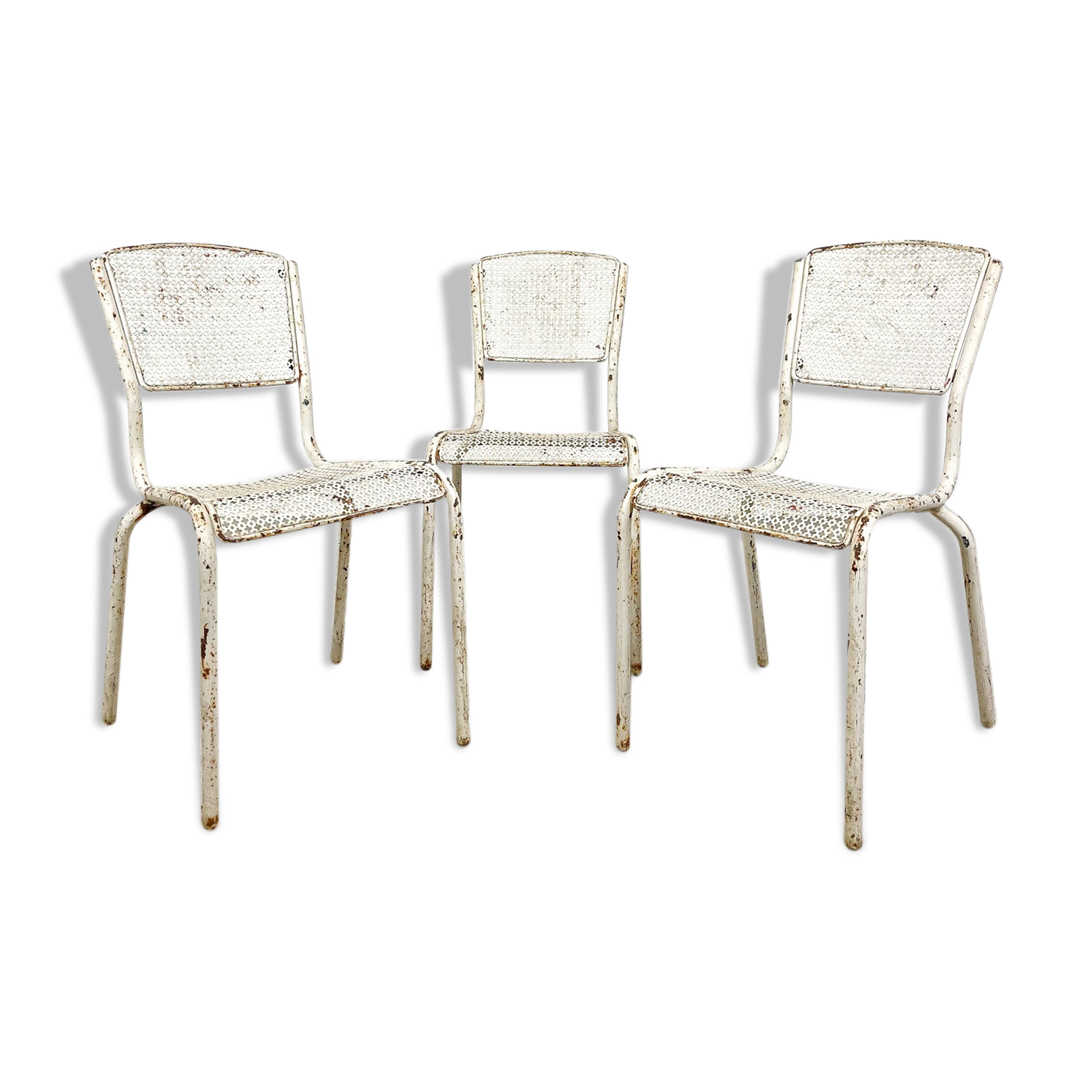 Set of three vintage industrial bistro chairs by Matieu Matego