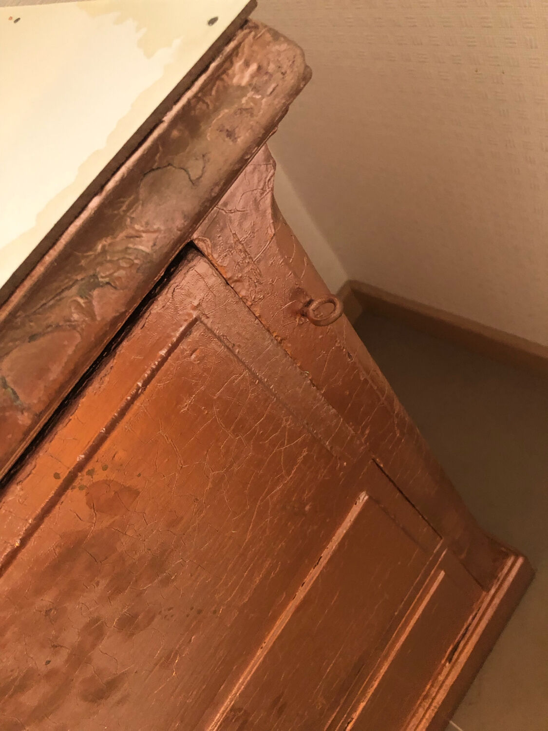 Old chest of drawers restored golden copper color