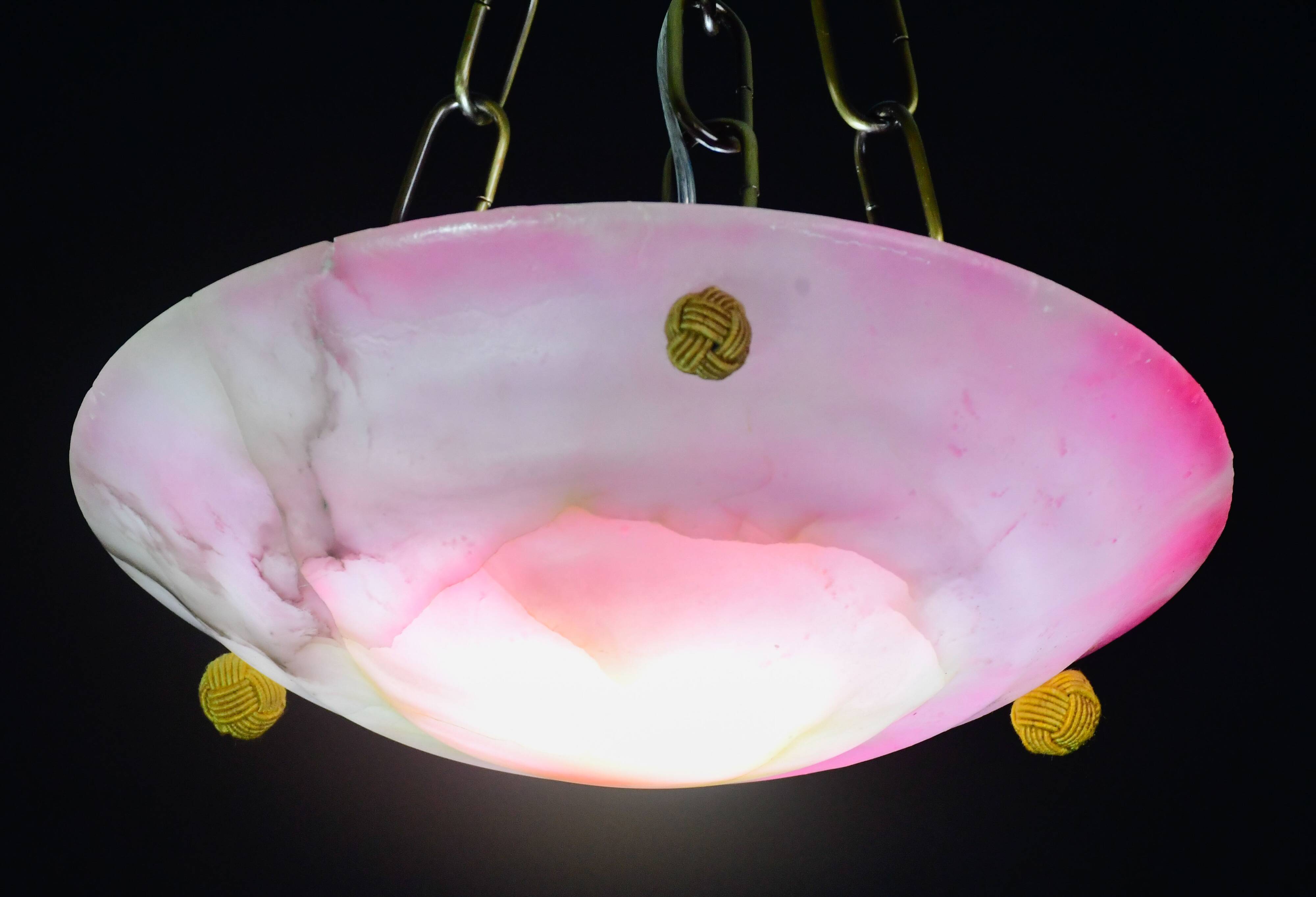 Charming pink Art Deco alabaster pendant, 1940s