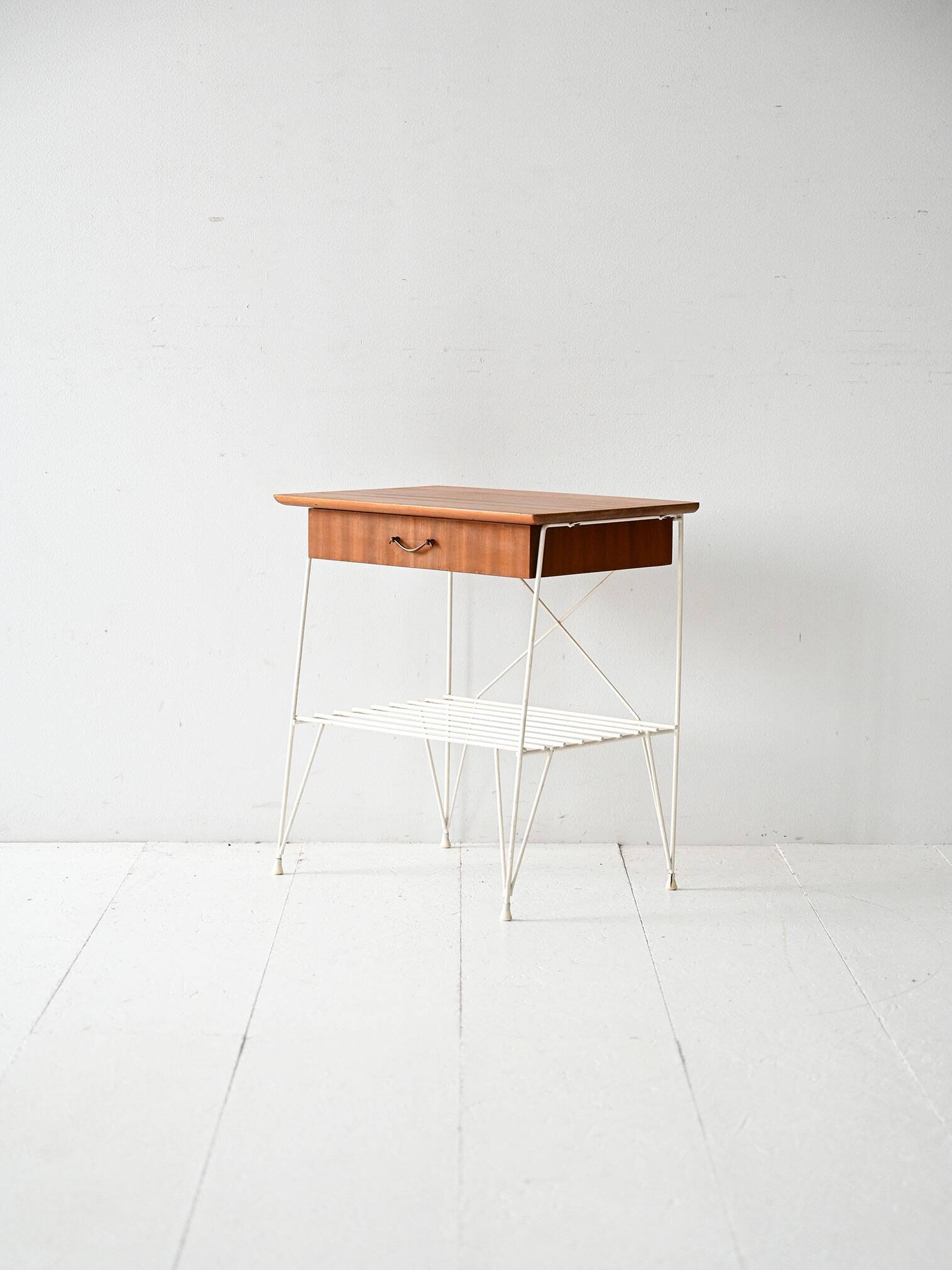 Table de chevet scandinave en métal et acajou, années 1960
