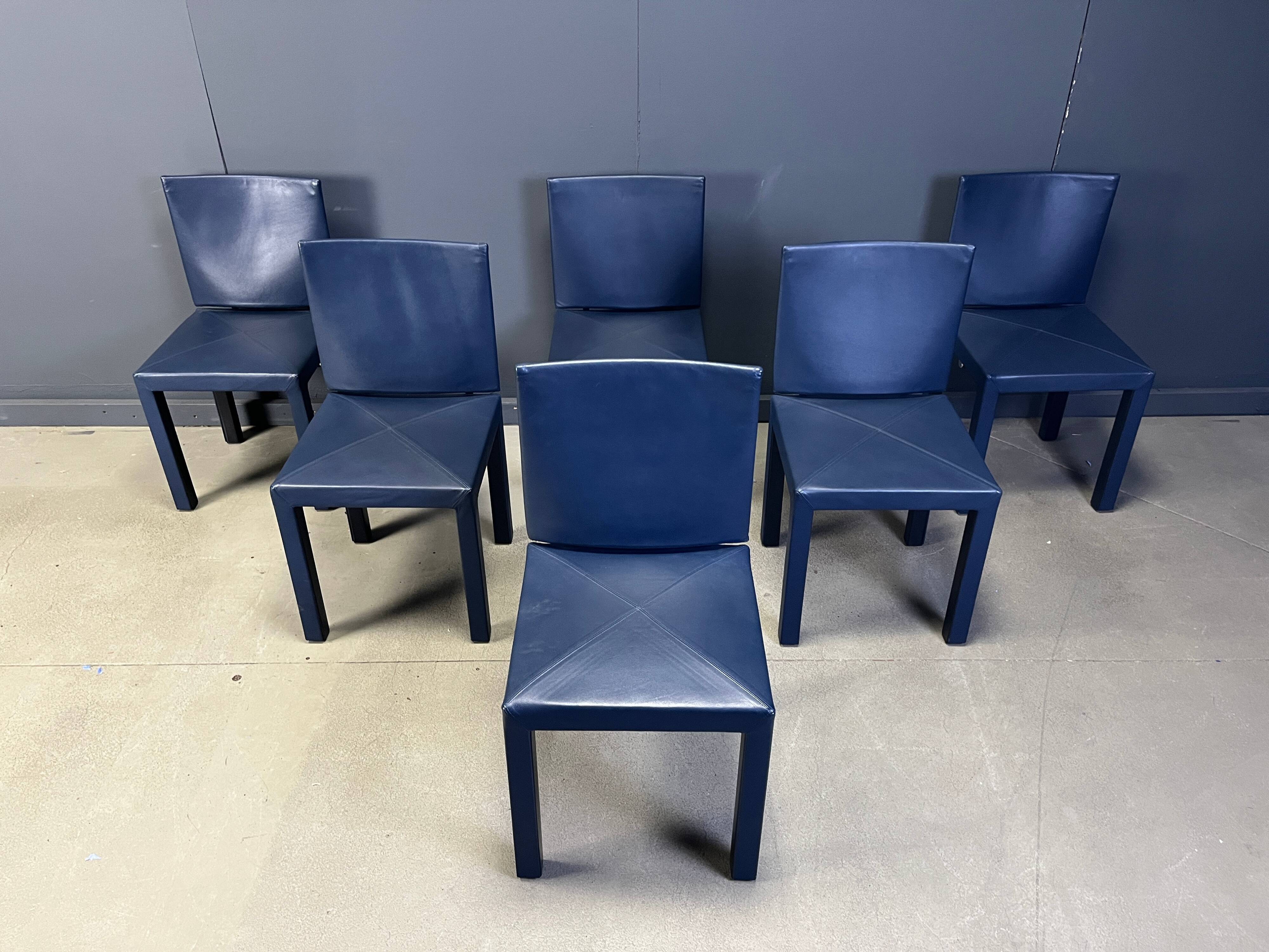 Set of 6 blue Arcadia dining chairs by Paolo Piva for B&B Italia, 1980s
