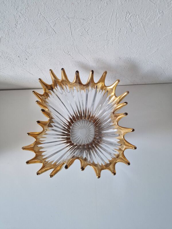 Grande coupe vintage en cristal de BAYEL pointes dorées