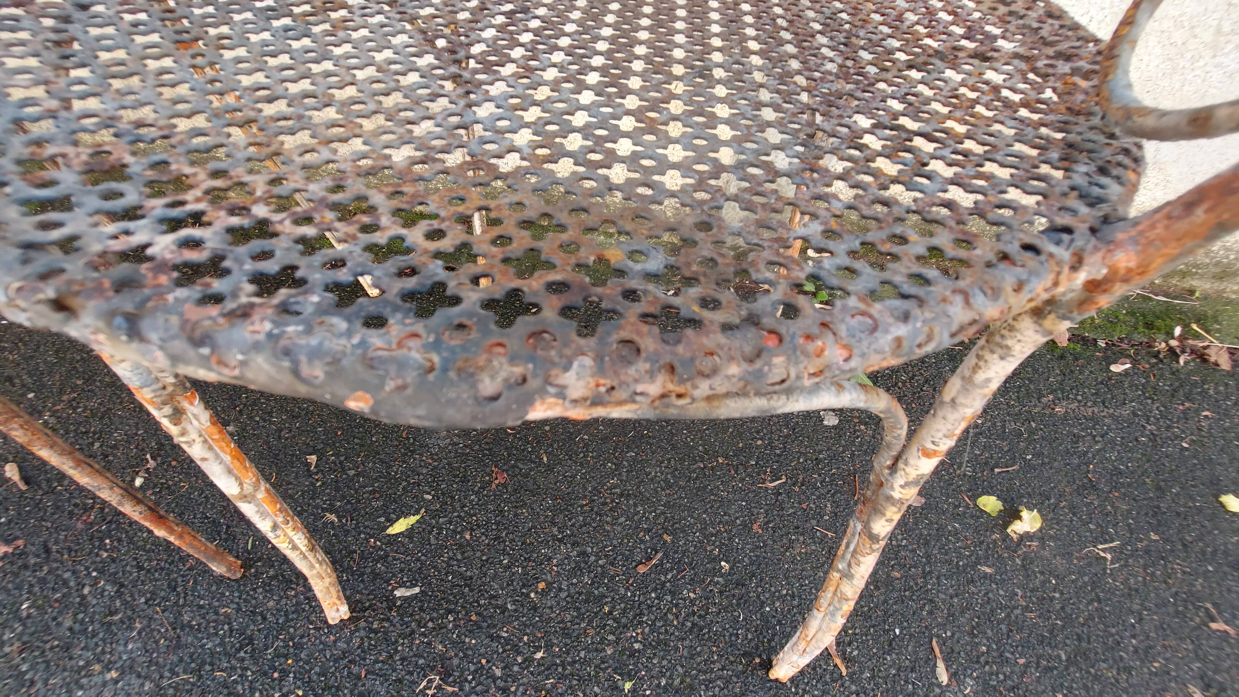 Set of 3 wrought iron garden chairs, rigitulle seat 1940/50