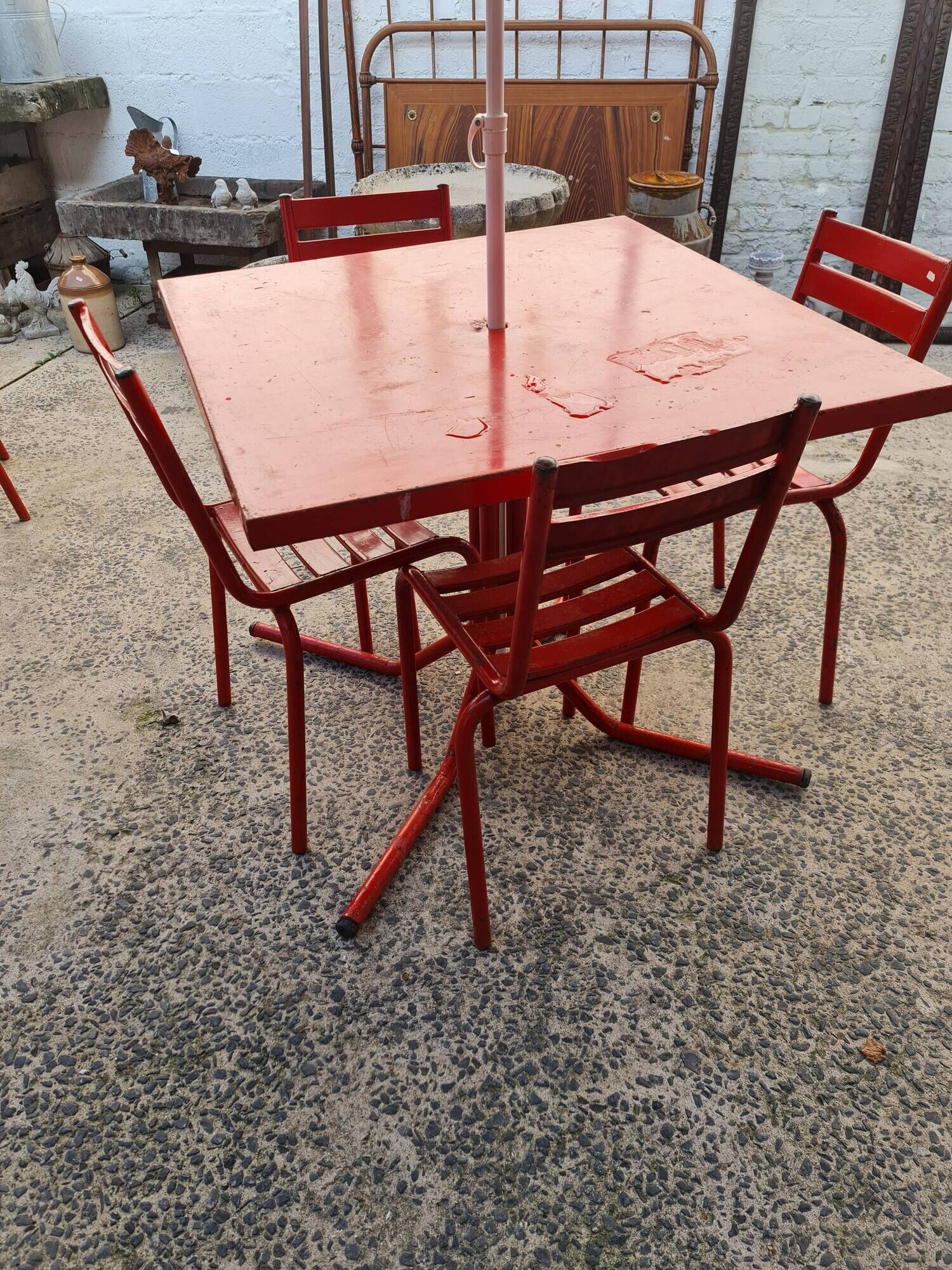Living room garden terrace old metal tolix red