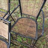 3 welded metal and rattan armchairs