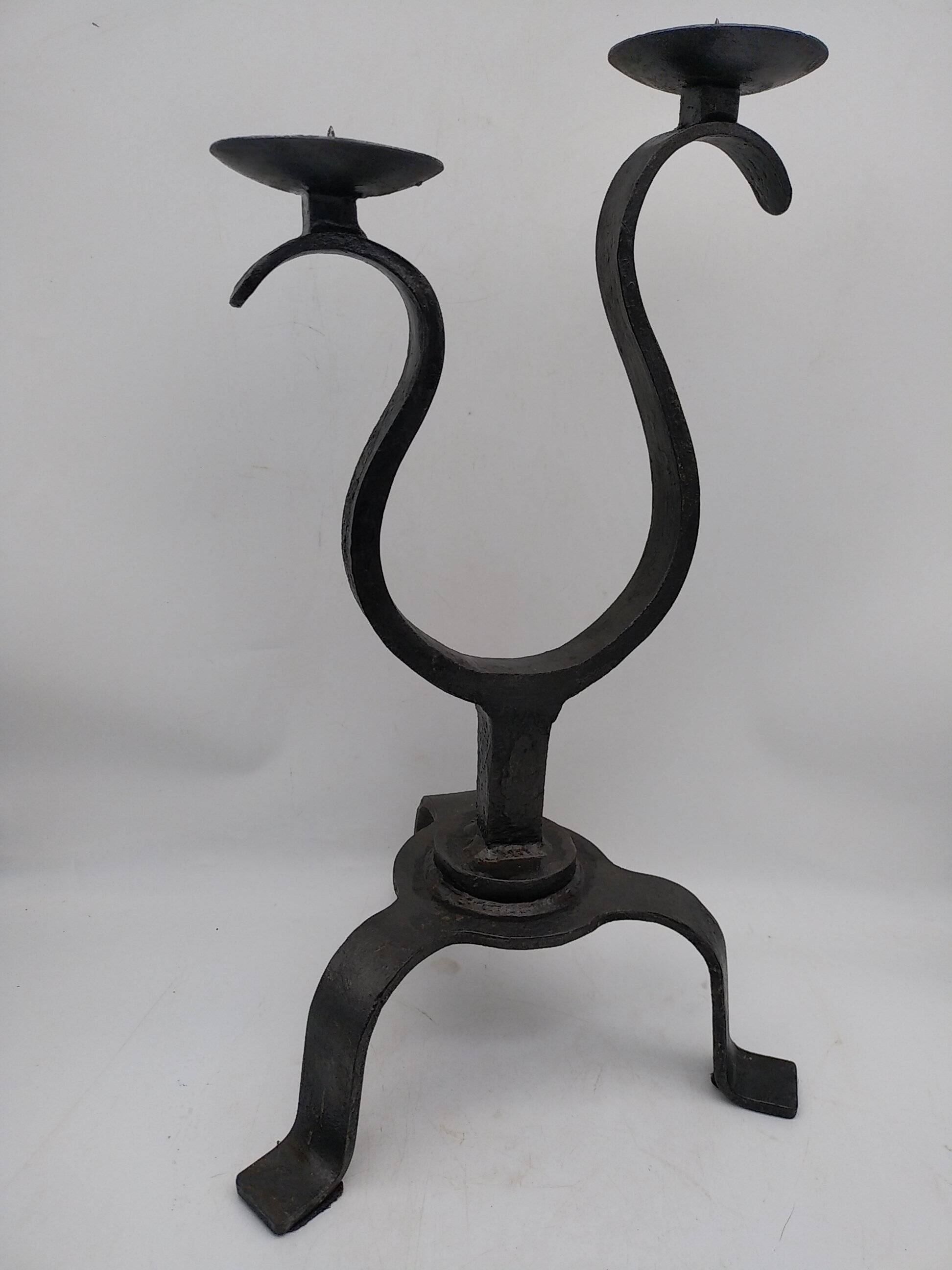 Brutalist wrought iron candle holder. Birds .