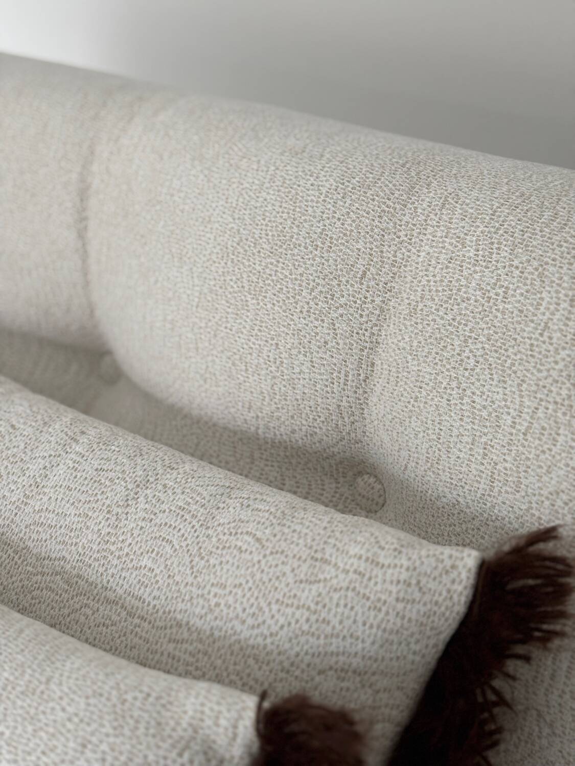 Modernist canapé design – Completely reupholstered in Pierre Frey fabric.