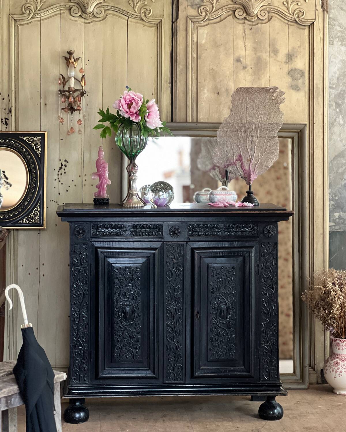 Blackened wood sideboard