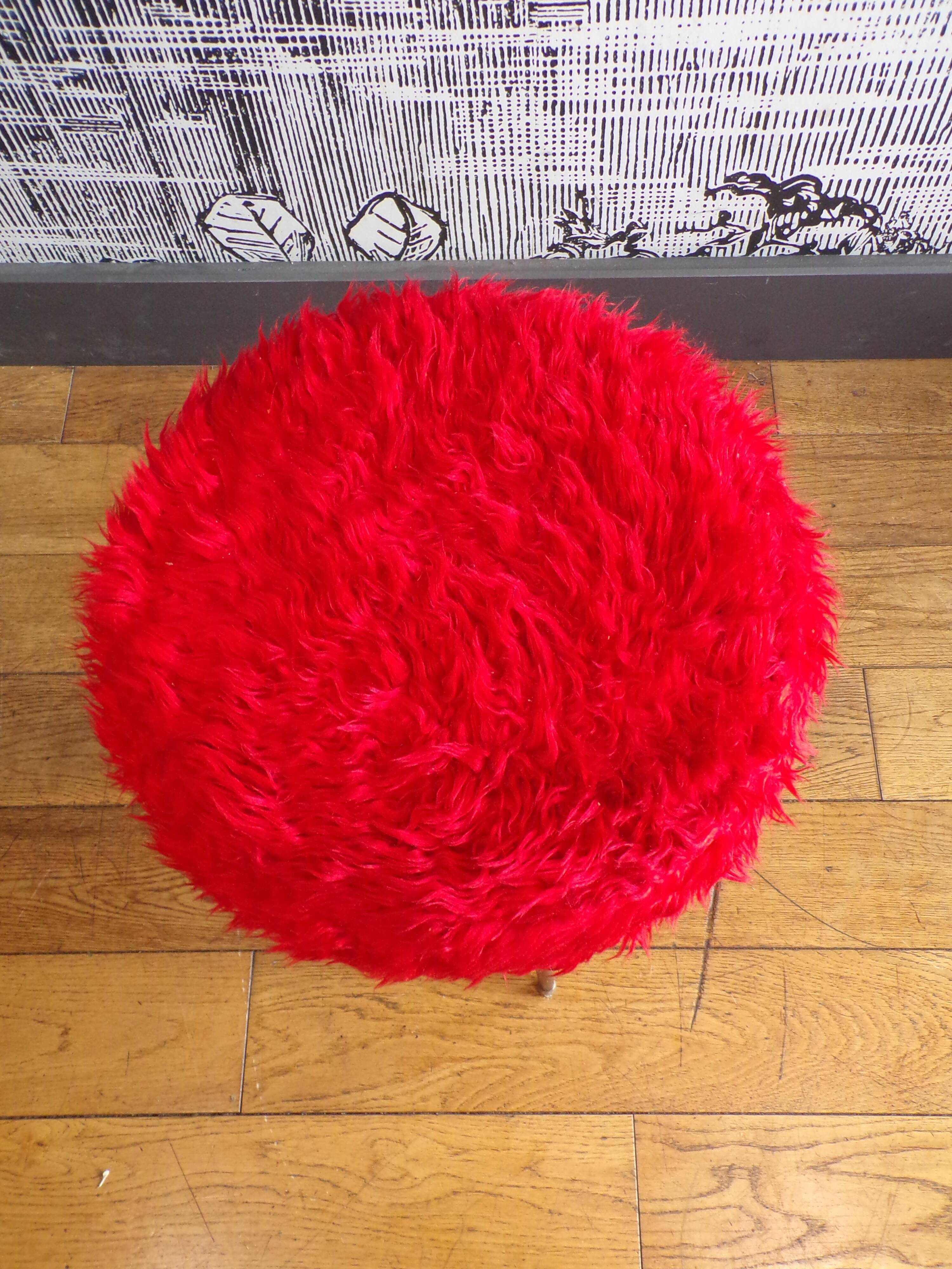 Vintage red toupee stool