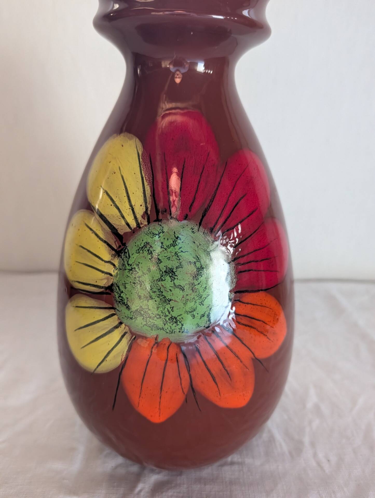 Large glazed ceramic vase with floral decoration – 1970s