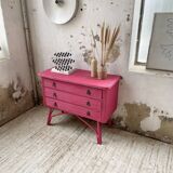 Vintage pink rattan chest of drawers
