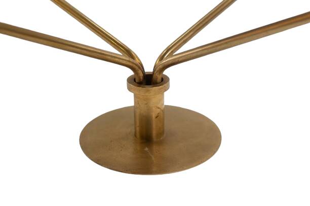 Free-standing shelf in gilded brass with smoked glass shelves. 1970s.