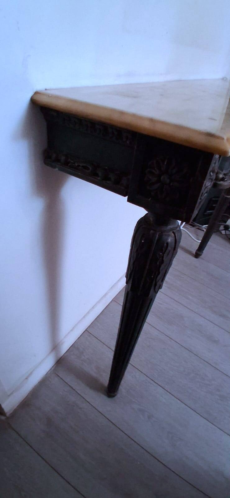 Antique console, late 19th century, Napoleon III, made of wood and marble.