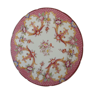 Assiette à dessert décor japonisant rose avec un blason couronne 3 aigles et lierre lettre N