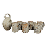 Set of 6 stoneware cups and a pitcher
