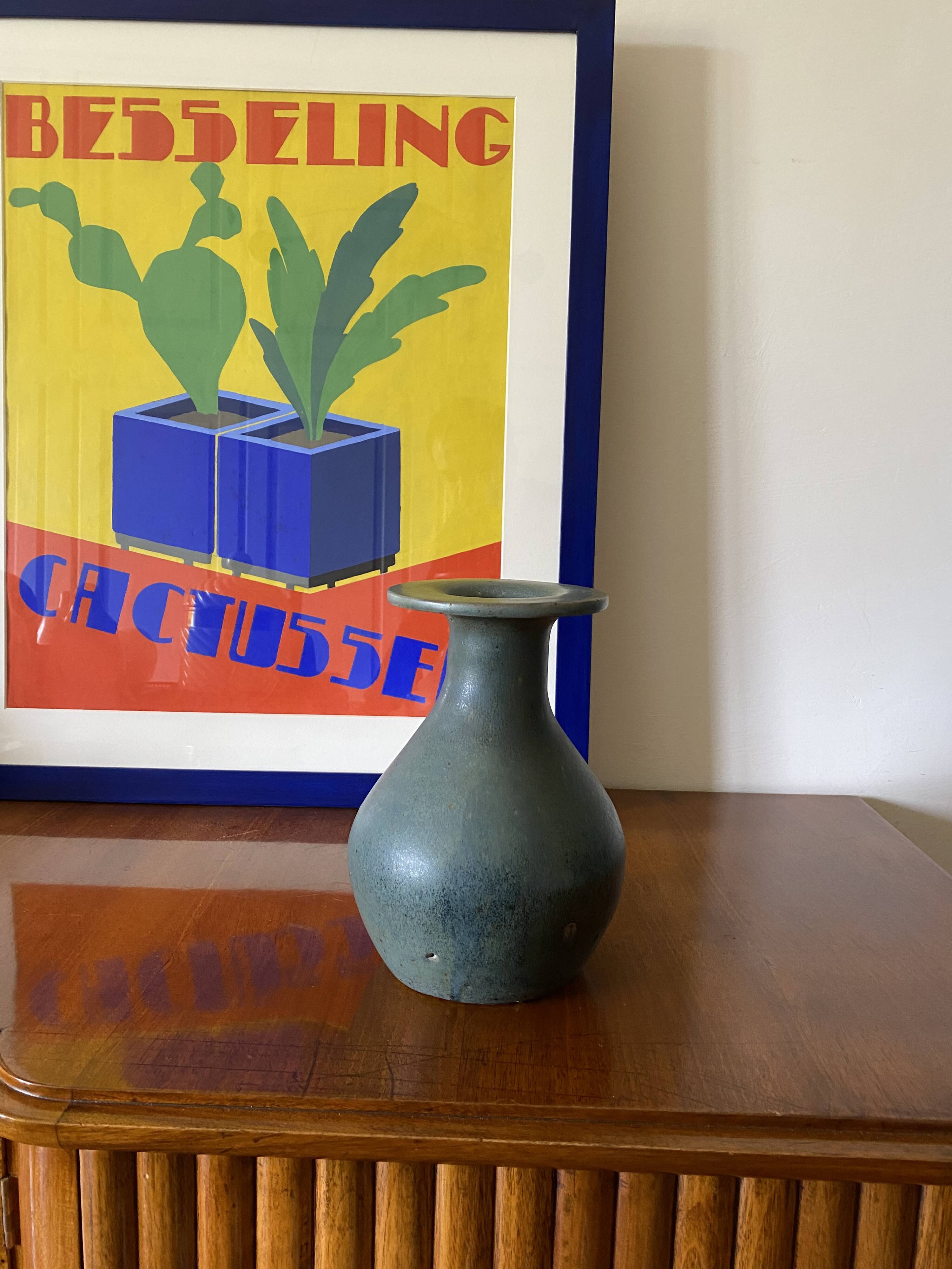 Midcentury light blue ceramic vase, France 1960s