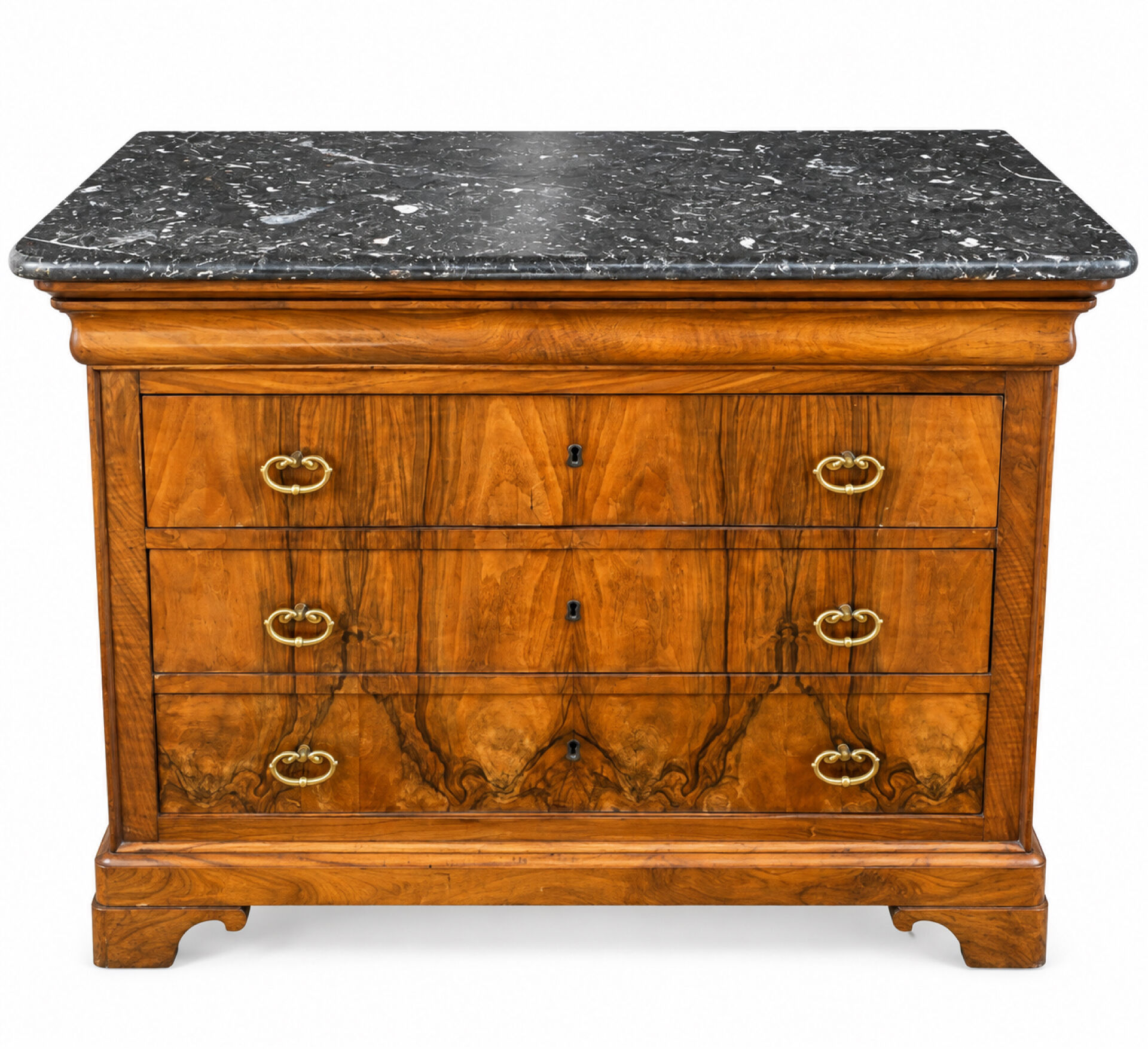 Louis-Philippe style secretary chest of drawers from the 19th century with walnut burl veneer.