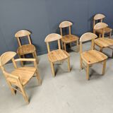 Vintage pine wood dining chairs - 1980s - set of 7