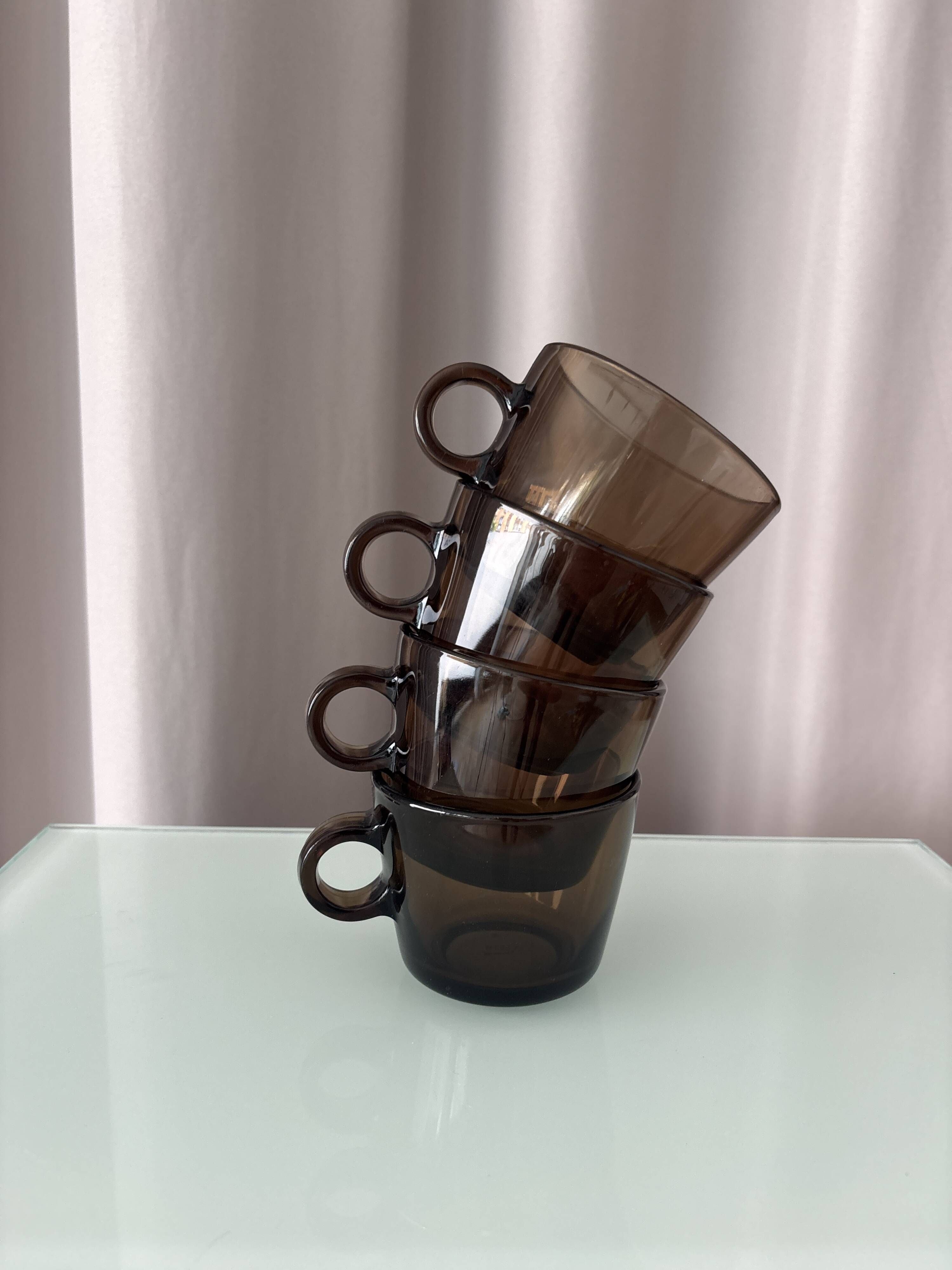 Set of 4 Vintage Smoked Glass Coffee CSeups by ŠEDA – Czechoslovakia, 1970s