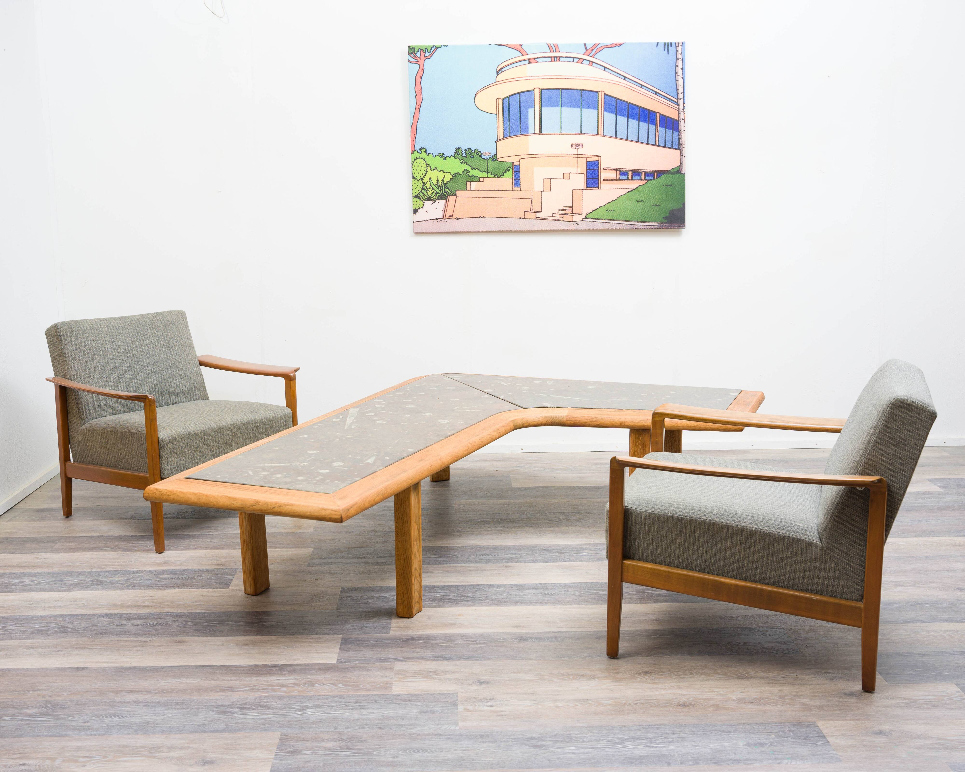 Boomerang coffee table, fossil marble, 70s
